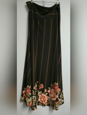 Lularoe BROWN Maxi Skirt with Rose Border